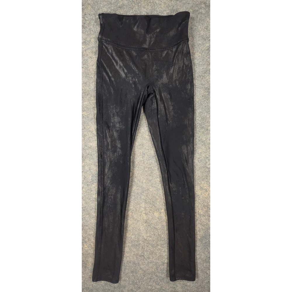 Spanx Faux Leather Leggings Black Crackle High Waist Petite XS